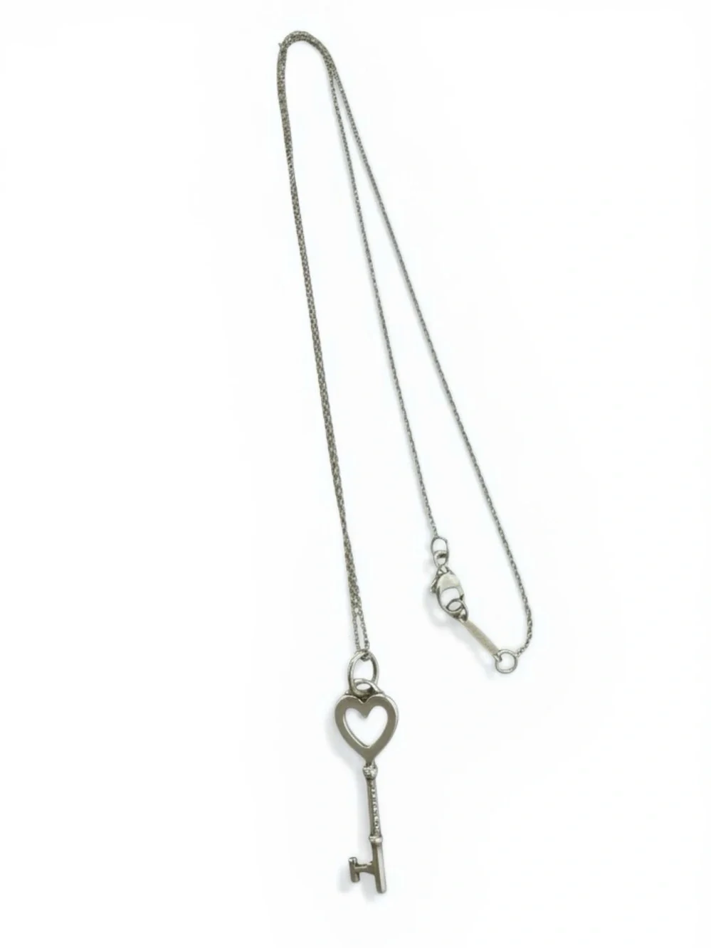 Tiffany & Co. 925 Sterling Silver Vintage Open Heart Key Necklace and Pouch - Picture 8 of 10